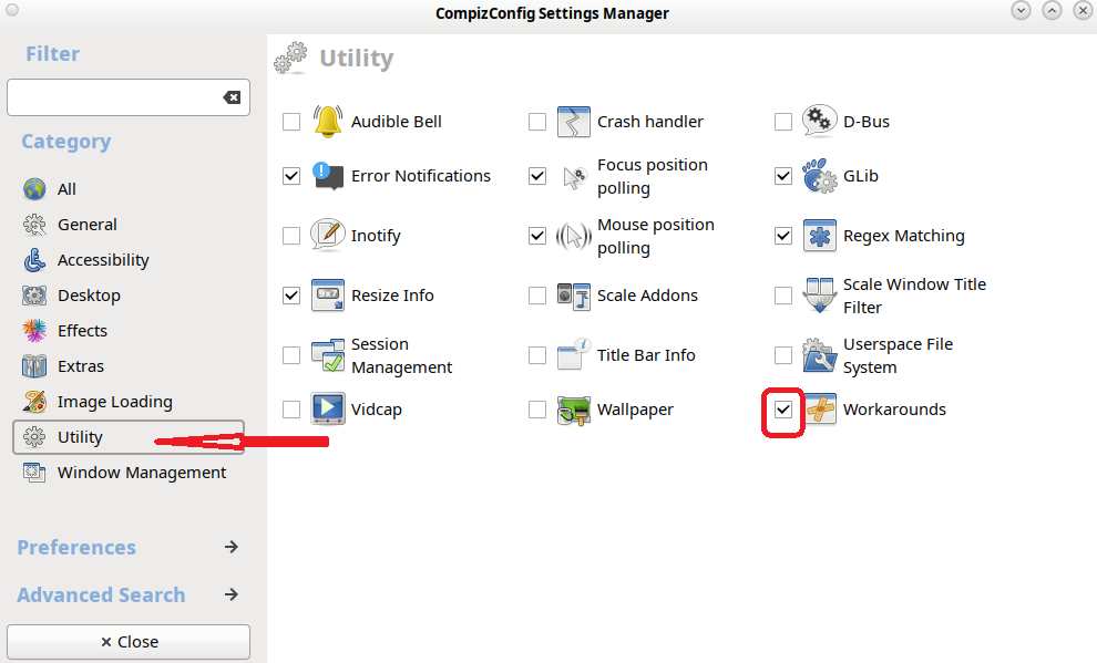 CompizConfig Settings Manager Workarounds Checked