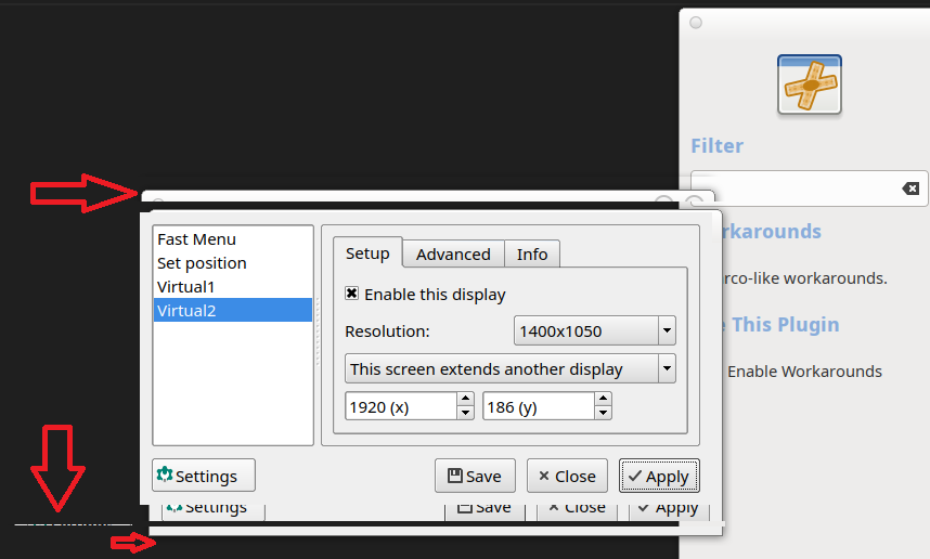 LXQT Monitor Settings showing corruption artifacts after moving the window around a little