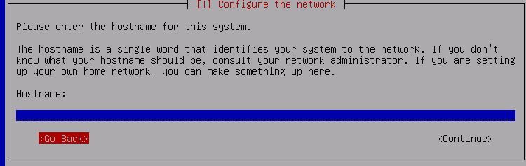 Screenshot: Debian 10: Configure the Network -> Go Back