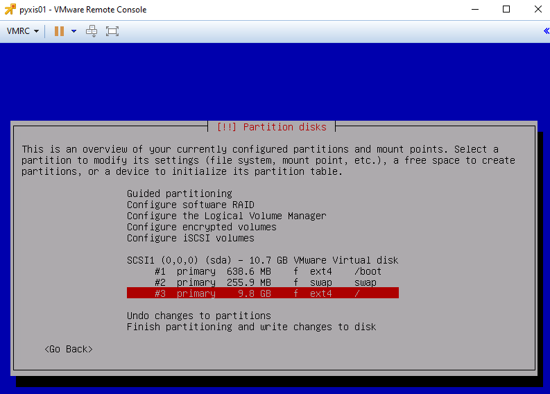 Screenshot: Debian 10: Manual partitioning