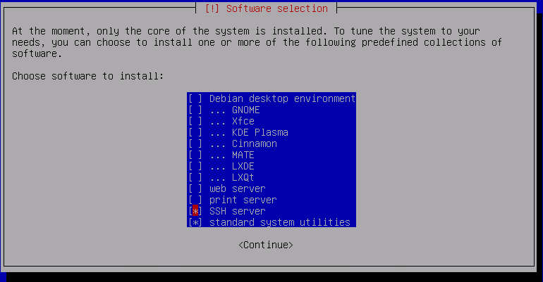 Screenshot: Debian 10: Software selection