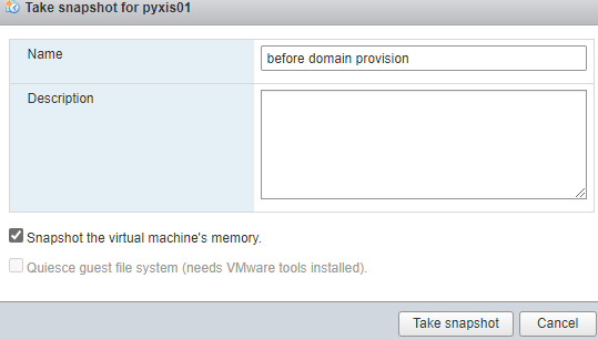 Screenshot: VMWare ESXi - Take snapshot menu